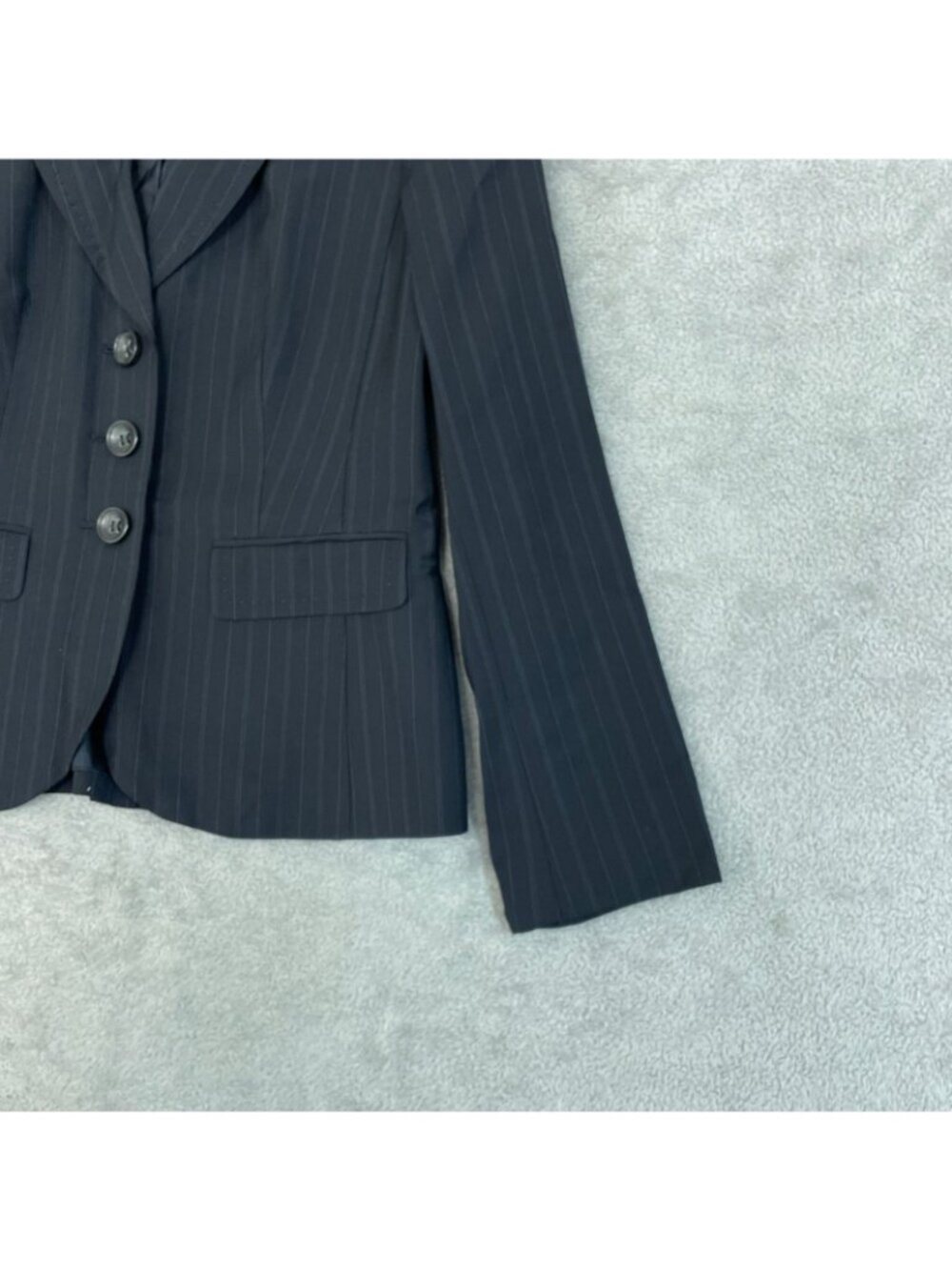Ann Taylor Women's 4P Petites Black Pinstripe Blazer Wool Blend P0851 - Picture 8 of 10
